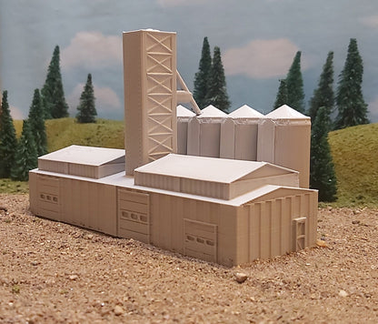 N Scale Seed/Grain/Feed Manufacturing Plant Model - Silos, Chimney, and More