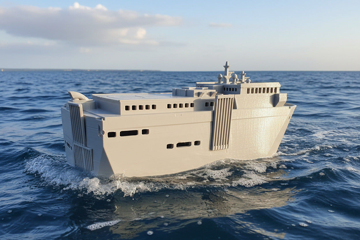 model ship at sea
