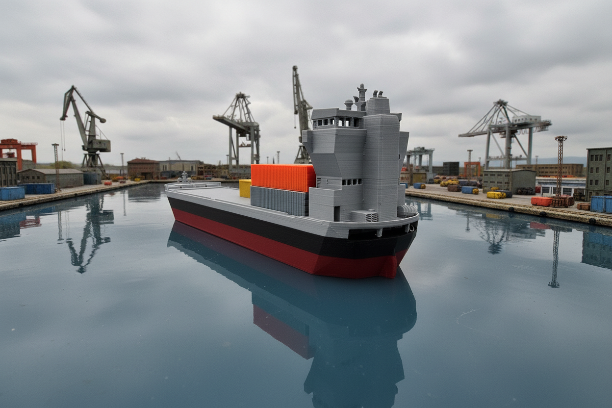 Container Ship Diorama Background - Stern View