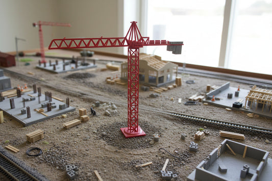 Red model of a construction crane 