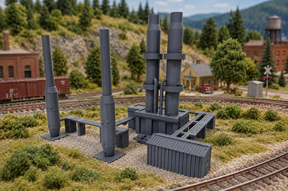 a gas refinery on a model train table
