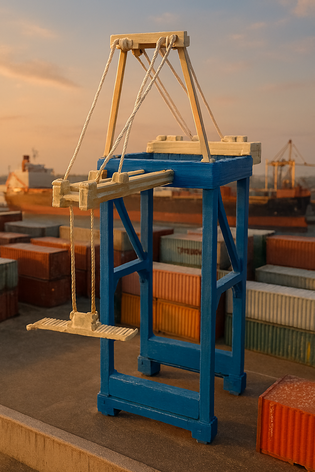 model of z scale shipping container crane in a ship port_harbor.